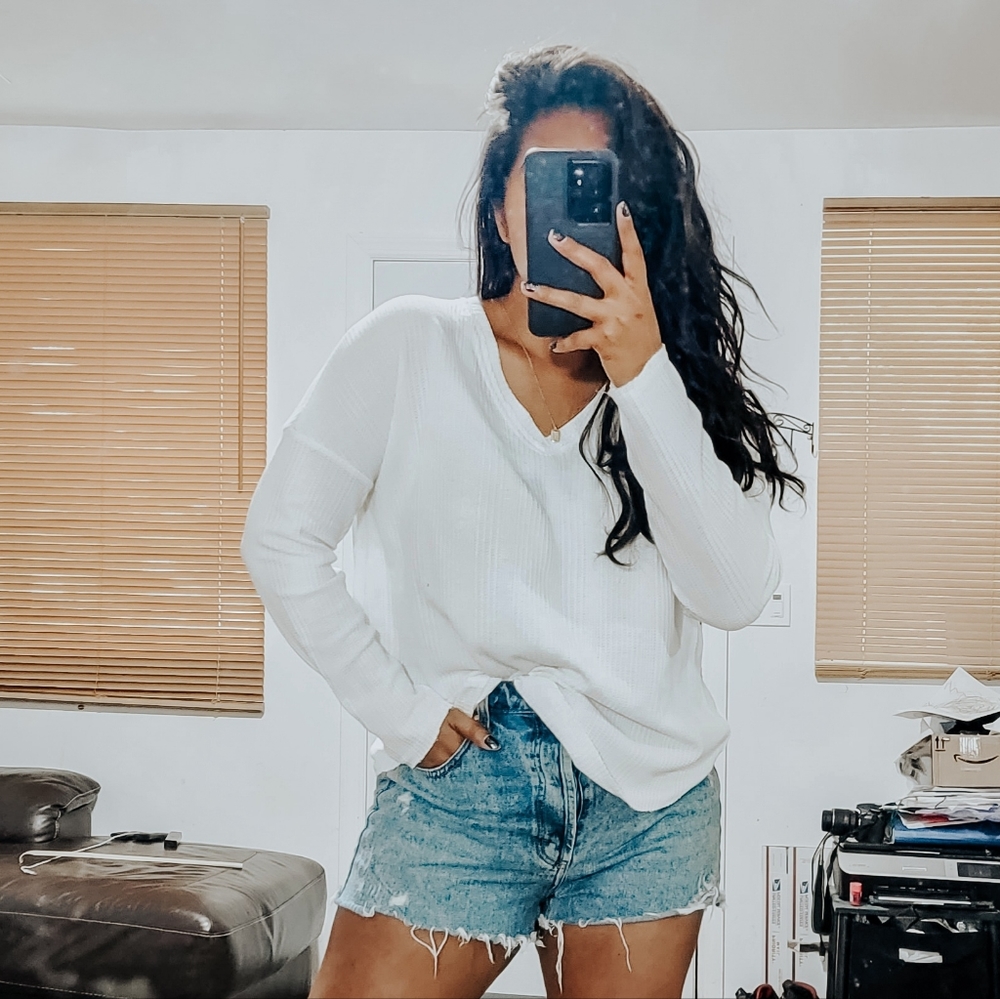 BRIGHTER DAYS WHITE WAFFLE KNIT TOP